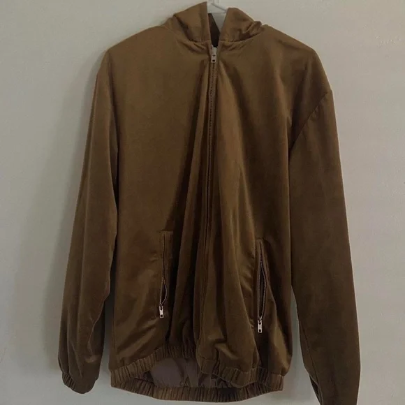 Brown indie soft fuzzy longsleeve hipster hoodie brown zip up y2k vintage jacket - Picture 4 of 15